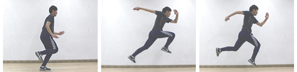 점프하며 뛰기를 하고 있는 남자 사진 3장(동작은 아래 표 참조)